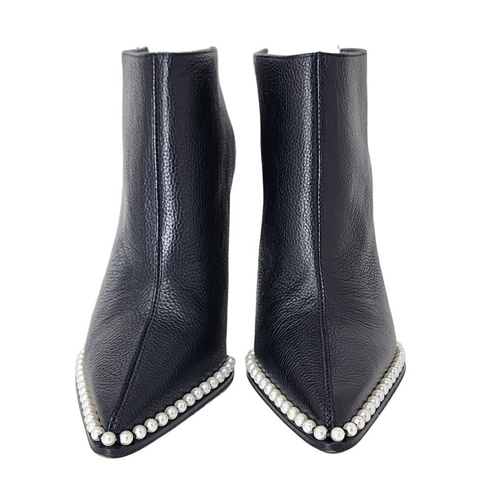 Karl Lagerfeld Cyron Black Leather Beaded Stiletto Booties, Women's 5 - Picture 4 of 10